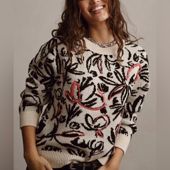 Anthropologie Sweaters - By Anthropologie Floral Pop Embroidered Sweater
